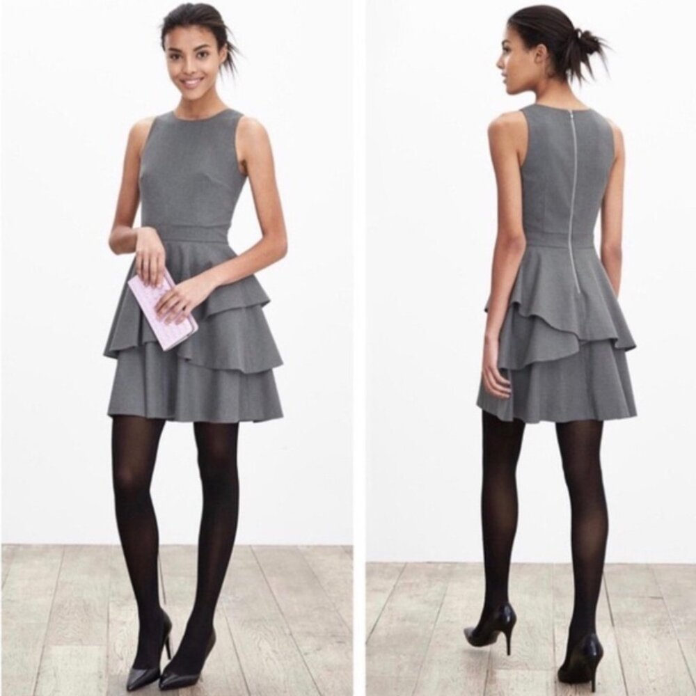 Banana Republic Ruffle Tiered Dress Gray 0 Petite